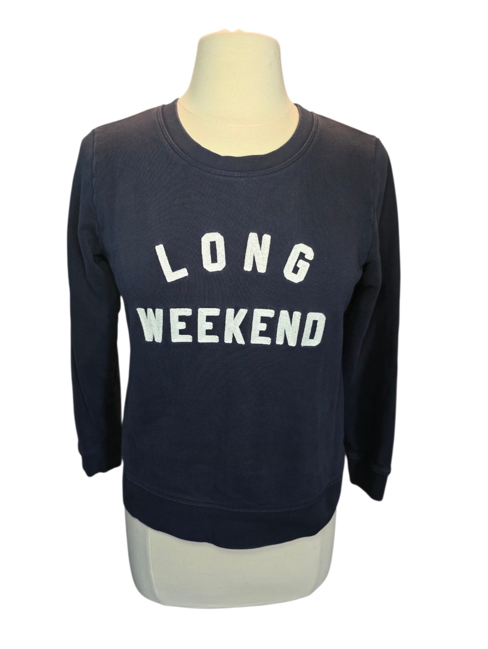 J Crew Long Weekend Navy White Cotton Crewneck Sweatshirt Size Small
